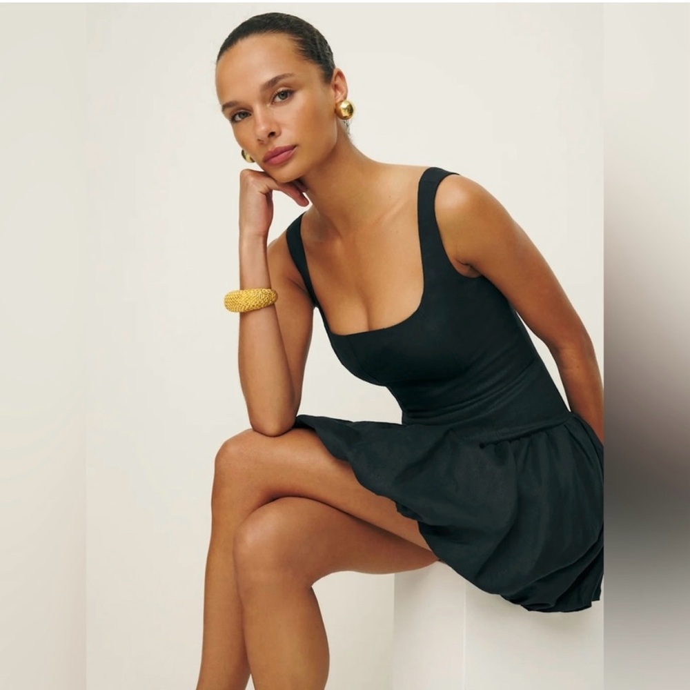 Reformation Delia Linen Dress in black, size 2